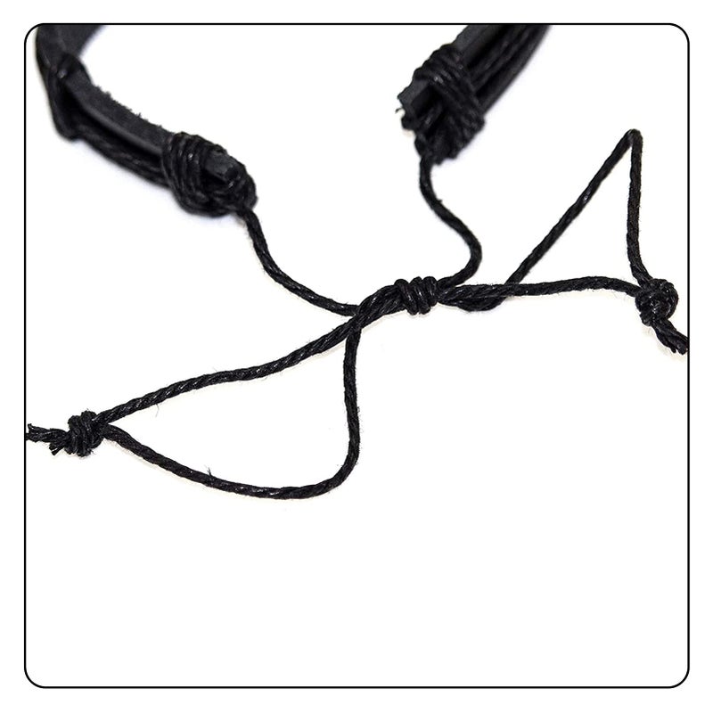 Fusamk Fashion Cross Tag Bangle Adjustable Leather Cuff Wristband Drawstring Rope Bracelet(Black) - Image 5